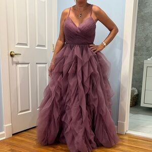 Nicole Miller Plum Ruffled Prom Dress